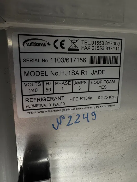 Професионален Хладилник Williams Jade 1 Врата 620л